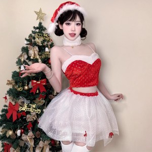 New Christmas costume set for stage performances. A red, form - fitting lace dress uniform set suitable for both Christmas and the New Year108 price:$89.99