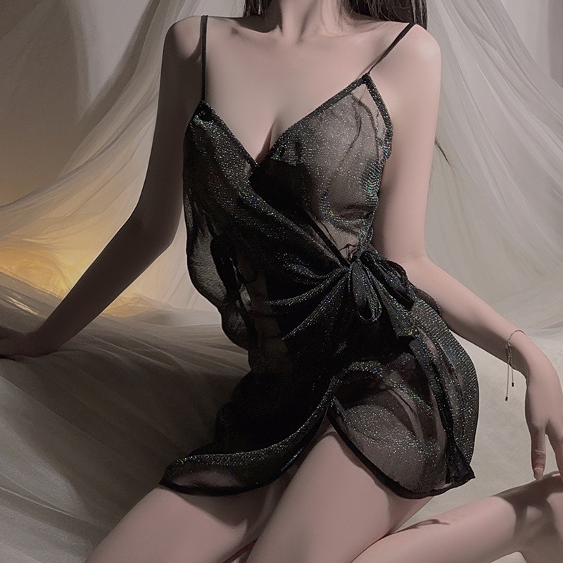 Seductive lingerie set for women: pure - desire style, sheer design, sexy slits, fiery - hot allure, tie - up nightgown with a uniform - inspired look3704 price:$69.99