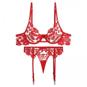 Sexy lingerie - ultra-thin, with red lip embroidery and lace. It's a bra set for large breasts that makes them look smaller and prevents sagging W7229 price:$219.99
