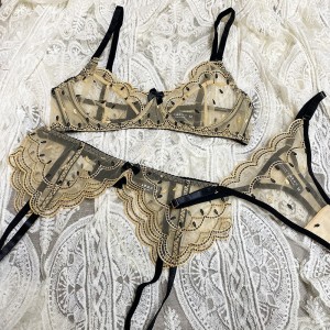 European and American INS - style sexy lingerie. Ultra - thin plus - size lace erotic lingerie. Bra set that makes large breasts appear smaller and prevents sagging (three - piece set).WLV255price:$159.99