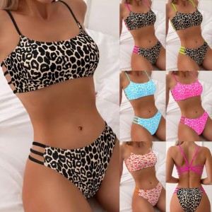 2025 New European and American Sexy Cross - border Leopard Print Two - piece Bikini Swimsuit for Women qt25002 price:$79.99