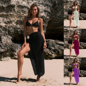 2025 New Style Hot Girl Niche Long Dress with Flower Pattern Beach Set, Foreign Trade Solid Color Bikini Three-piece Set, Vacation Swimsuit for Women  8891 price:$119.99