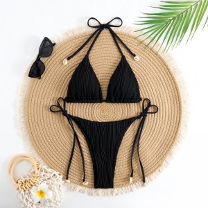2025 European and American foreign trade solid-color laced two-piece sexy bikini for women, three-piece swimsuit for hot girls  8940 price:$79.99