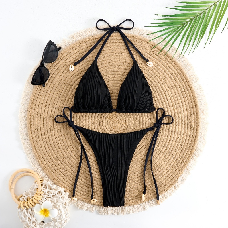 2025 European and American foreign trade solid-color laced two-piece sexy bikini for women, three-piece swimsuit for hot girls  8940 price:$79.99